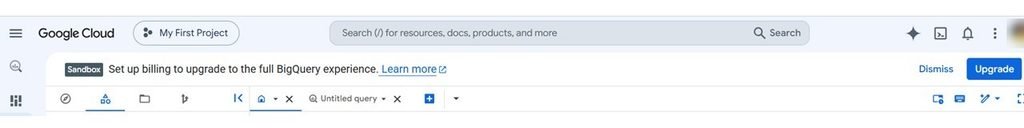 BigQuery sandbox banner shown in the Google Cloud console