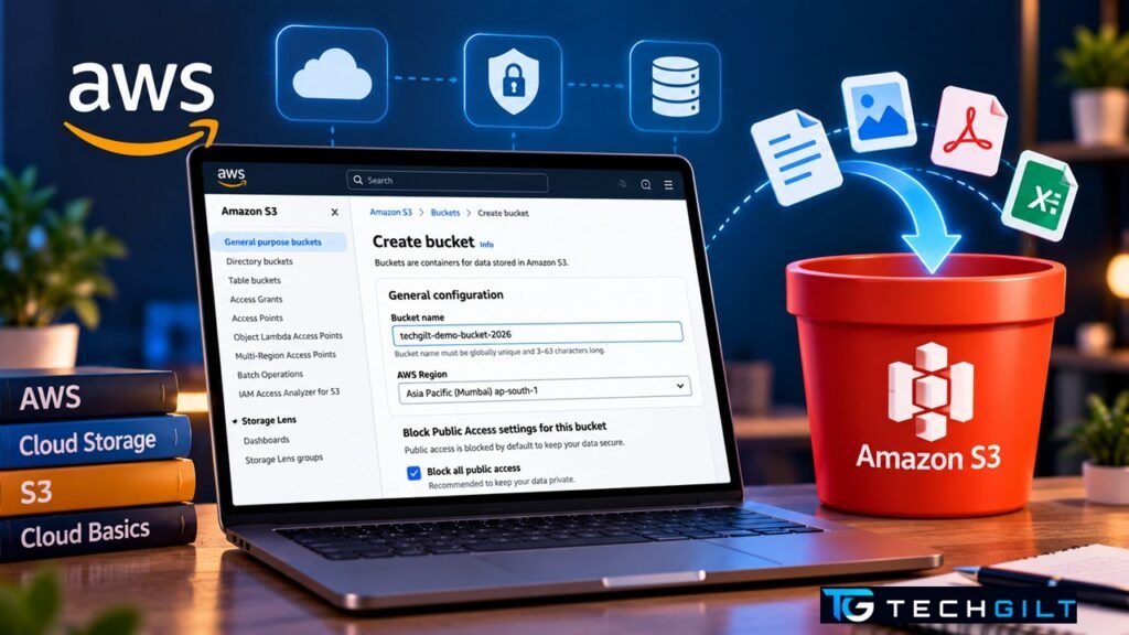 Creating an S3 bucket: files stored securely in Amazon S3