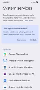 Google Play services in Android System services settings